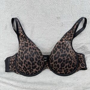 Curvy‎ Couture Sheer Mesh Plunge T-Shirt Bra 42C Cheetah Animal Print Comfy